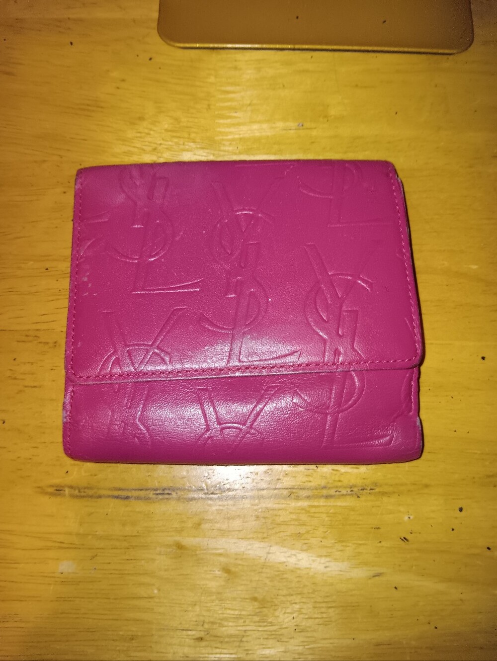 YSL Pink Leather Logo Snap Wallet